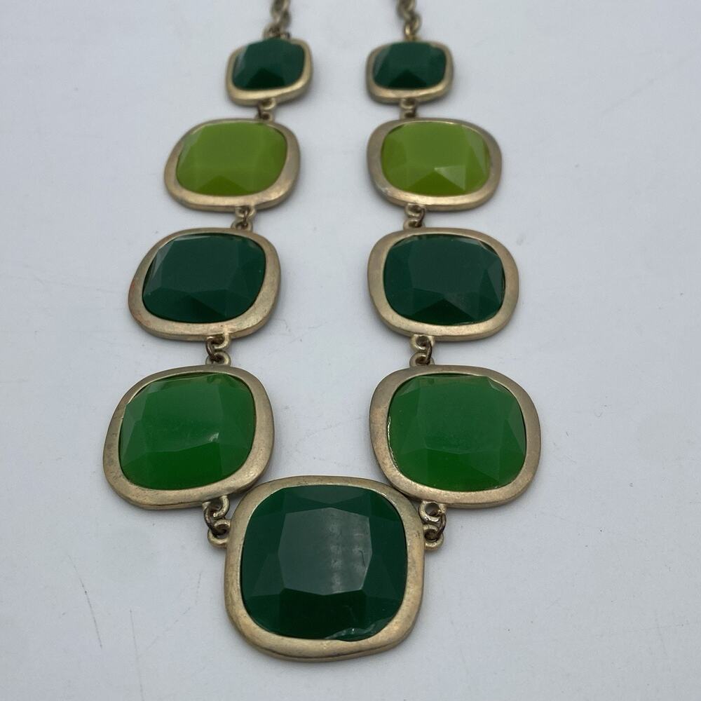 Vintage Frame Necklace Green with Gold Tone Frame Adjustable 18 to 21”